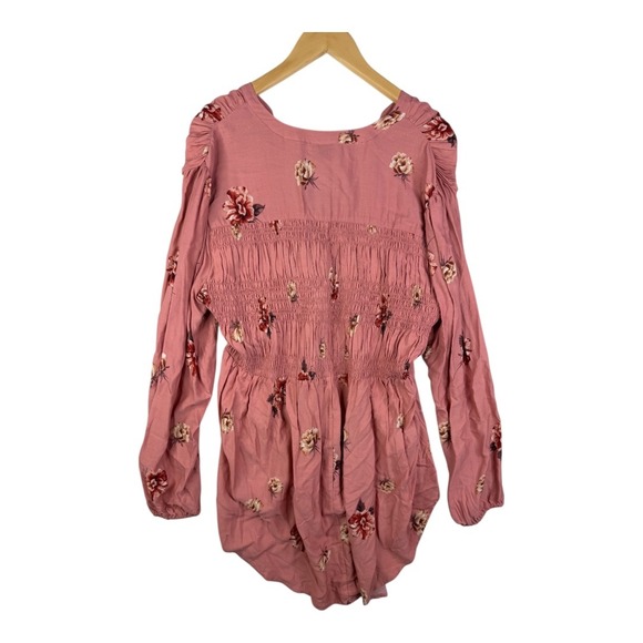 New Torrid Floral Print Smocked Long Sleeve Blouse size 1X Pink - Picture 7 of 9